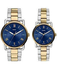 Fossil Unisex Copeland Quartz Two-Tone Stainless Steel Watch Set 42mm and 34mm