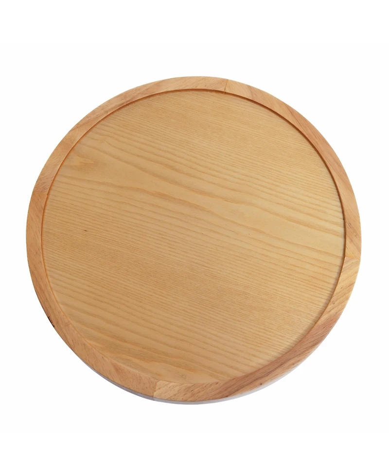 Flynama Round Solid Wood End Table Oak Veneer Pedestal Side Table