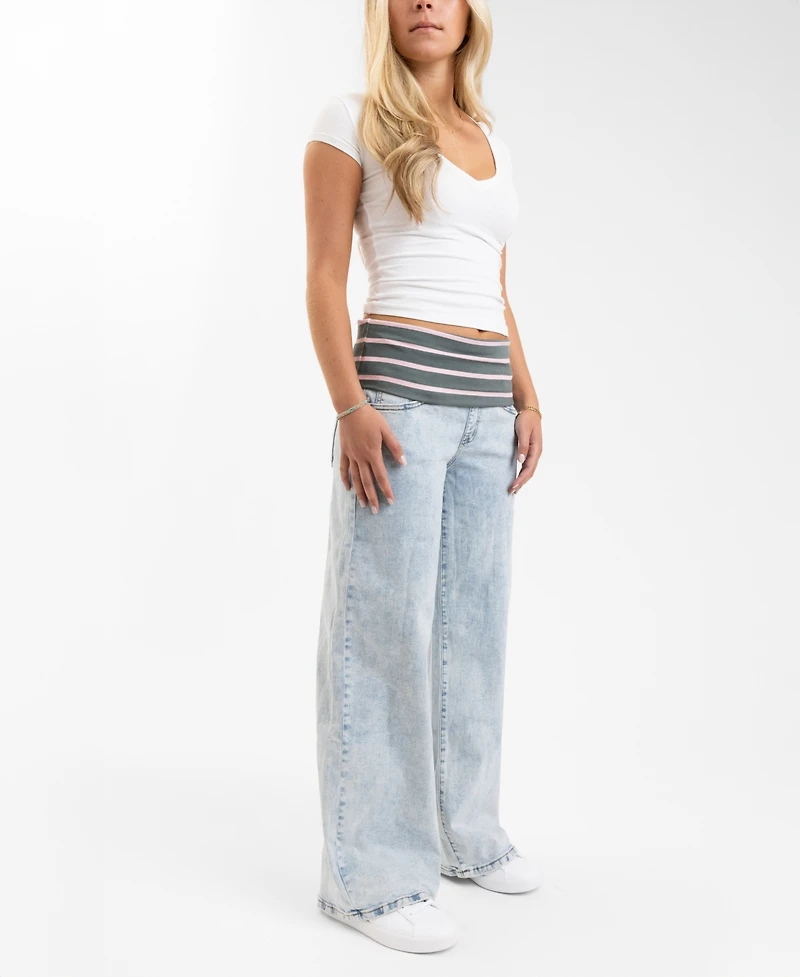 Em & Cass Juniors' Pull-On Low-Rise Wide-Leg Denim