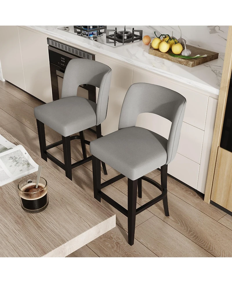 homfan Bar Stools Set of 4 Upholstered Bar Height Stools with Wood Legs, Ergonomic Backrest, for Kitchen Island Dining Room Bar