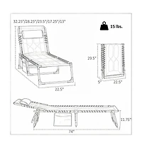 Mountaintop Gray Padded Folding Chaise Lounge Chair 6-Level Reclining Outdoor Camping Tanning Chair with Headrest for Beach Yard Patio Pool