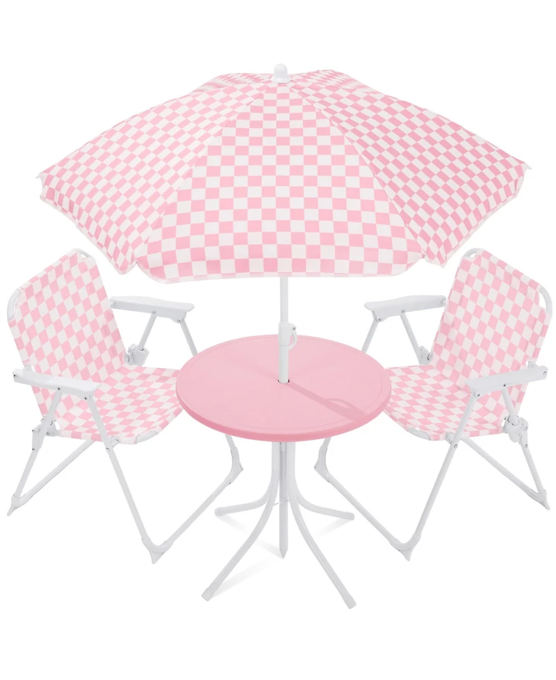Best Choice Products Pocassy Kids Outdoor Table and Chair Set with Umbrella,3 Piece Foldable Toddler Picnic