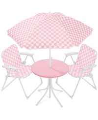 Best Choice Products Pocassy Kids Outdoor Table and Chair Set with Umbrella,3 Piece Foldable Toddler Picnic