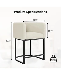 homfan Bar Stools Set of 2 – Modern Lambswool Upholstered Counter Height Chairs with Backrest and Arms, Sturdy Metal Frame for Kitchen Island