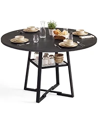 Mecale 47-Inch Round Dining Table for 4-6 with Storage Shelf