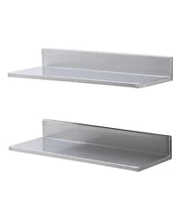Slickblue Stainless Steel Floating Wall Shelves Set of 2 with Backsplash for Kitchen Restaurant Storage