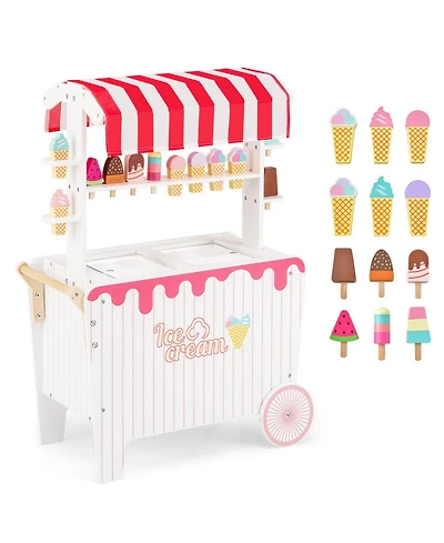 Sugift Ice Cream Cart 12-Piece Rolling Canopy Playset, Ages 3+