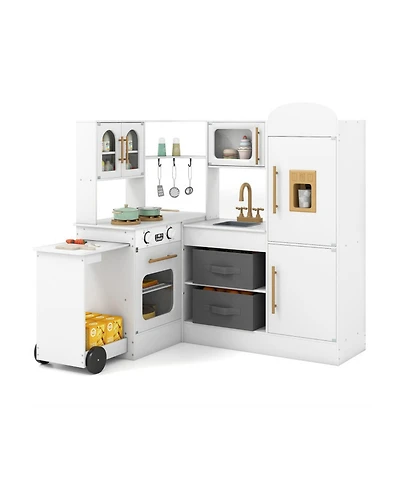 Sugift Corner Kitchen Playset with Retractable Countertop and Working Ice Maker, Ages 3+