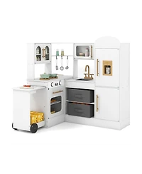 Sugift Corner Kitchen Playset with Retractable Countertop and Working Ice Maker, Ages 3+