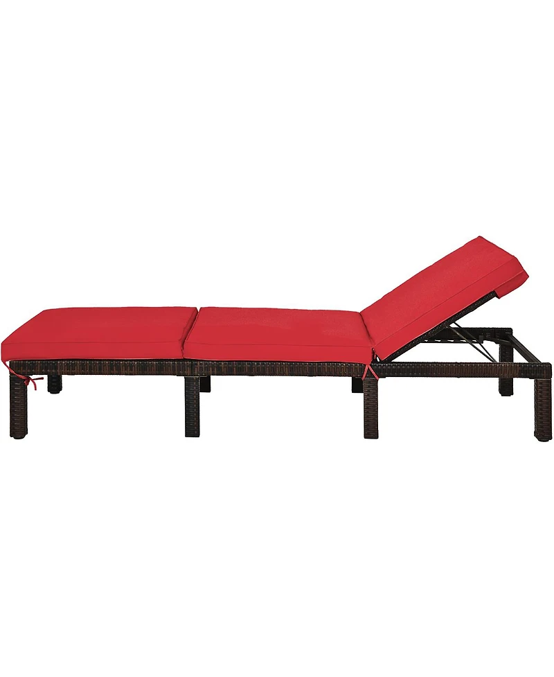 Mecale Outdoor Rattan Adjustable Chaise Lounge with Cushion