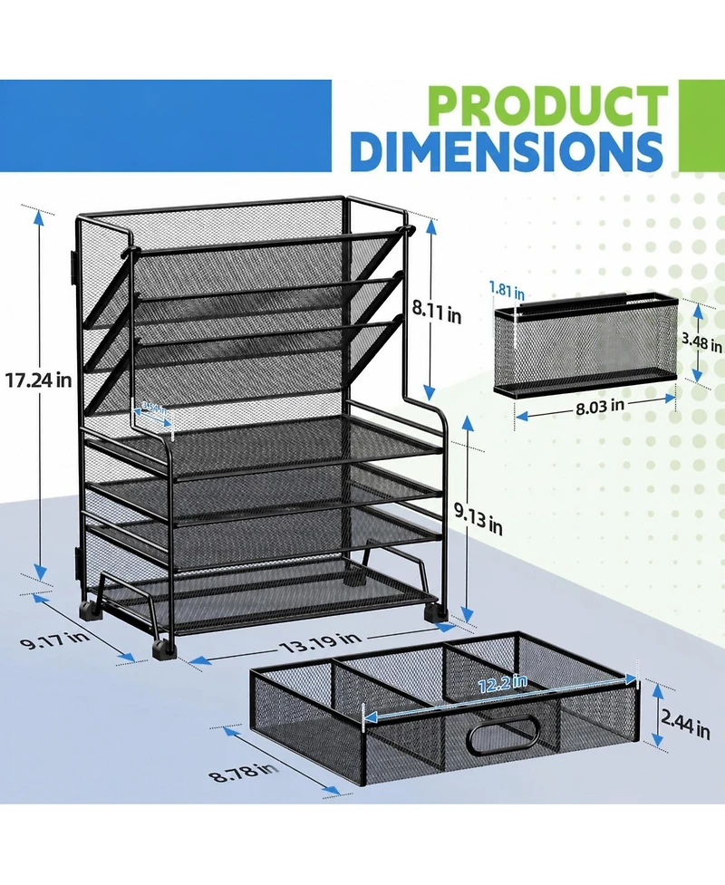 Danrong 4-Tier Document Tray and 3-Slot File Organizer – Metal Desktop Storage Rack