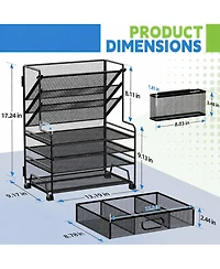 Danrong 4-Tier Document Tray and 3-Slot File Organizer – Metal Desktop Storage Rack