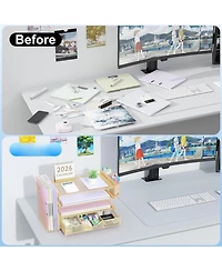 Danrong Metal Mesh Desk Organizer with File Holder Sliding Drawer and Pen Holders