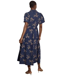Apricot Women's Embroidered Puff-Sleeve Tiered Midi Dress
