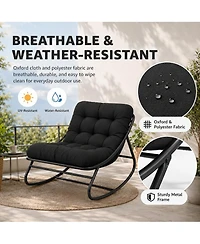 gaomon Outdoor Foldable Rocking Chair with Padded Oxford Cushion, Heavy-Duty Iron Frame Patio Rocker for Porch, Garden, Balcony and Living Room