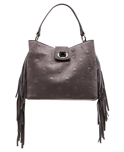Betsey Johnson Skully Fringe Small Bucket Handbag