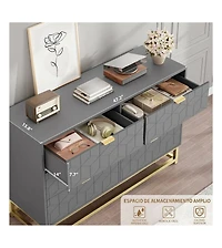 Dresser for Bedroom, 6 Drawer Dresser with Metal Legs, Wood Dressers Chest Organizer with Wide Storage, Modern Chest of Drawers for Bedroom, Hallway