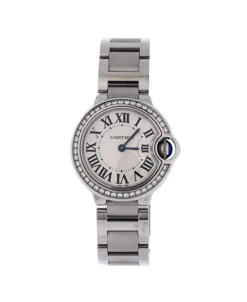 Pre-Owned Cartier Ballon Bleu de Cartier Quartz Watch in Stainless Steel with Diamond Bezel 28mm