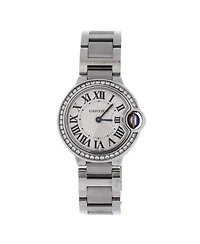 Pre-Owned Cartier Ballon Bleu de Cartier Quartz Watch in Stainless Steel with Diamond Bezel 28mm