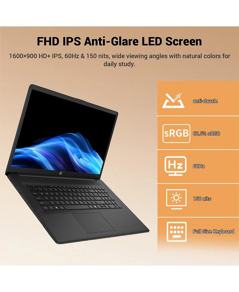 Hp Essential 17.3" Hd Laptop, Intel Core 5 120U, Intel Graphics, 16GB Ram, 512GB Ssd, Wi-Fi 6, Win11 Home, Black
