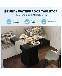 Square Dining Table for 4, 31.5" Engineered Wood Kitchen Table with 2 Storage Drawers, Pedestal Base for Dining Room and Breakfast