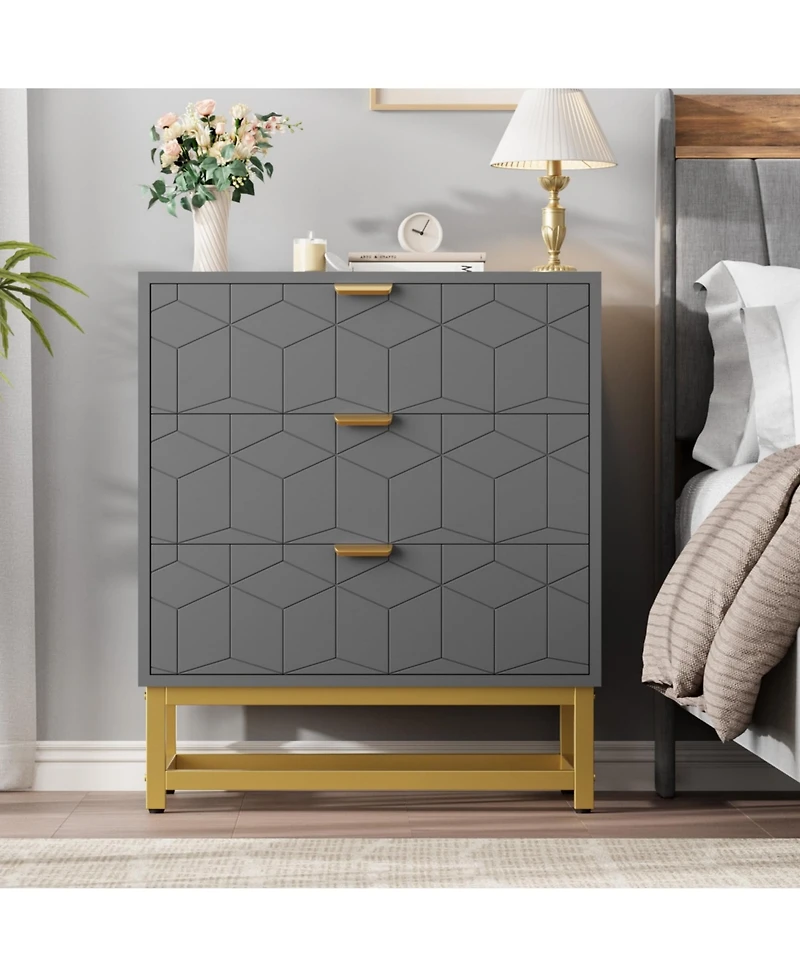 Dresser for Bedroom, 3 Drawer Dresser with Metal Legs, Wood Dressers Chest Organizer with Wide Storage, Modern Chest of Drawers for Bedroom, Hallway