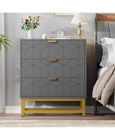 Dresser for Bedroom, 3 Drawer Dresser with Metal Legs, Wood Dressers Chest Organizer with Wide Storage, Modern Chest of Drawers for Bedroom, Hallway