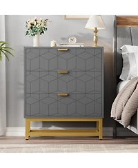 Dresser for Bedroom, 3 Drawer Dresser with Metal Legs, Wood Dressers Chest Organizer with Wide Storage, Modern Chest of Drawers for Bedroom, Hallway