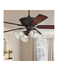 52" Casa Vieja Contessa Industrial Rustic Indoor Ceiling Fan Led Light Bronze Copper Cherry Clear Glass Barbizon Living Kitchen