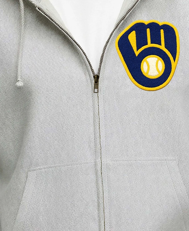 Champion Men's Gray Milwaukee Brewers Reverse Weave Chenille Full-Zip Hoodie
