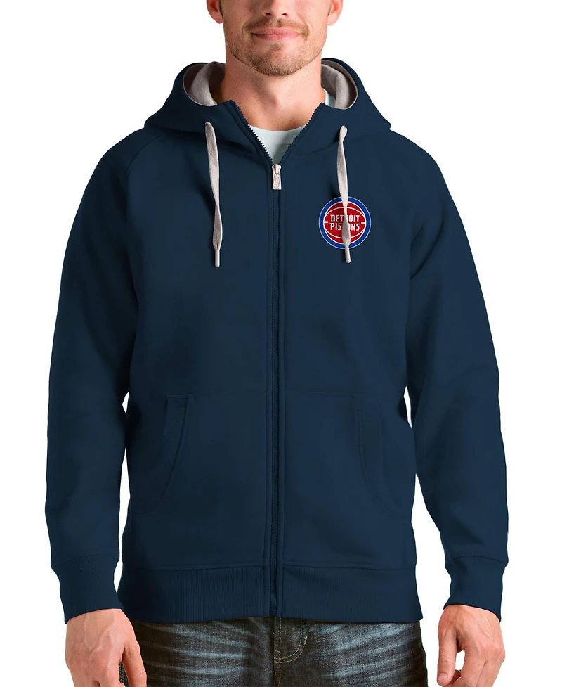 Antigua Men's Navy Detroit Pistons Logo Victory Full-Zip Hoodie
