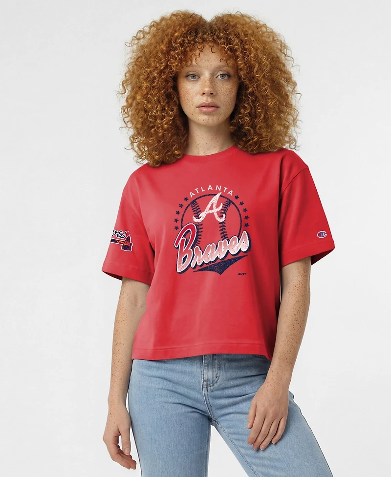 Champion Women's Atlanta Braves All-Star Oversized Distressed-Graphics T-Shirt
