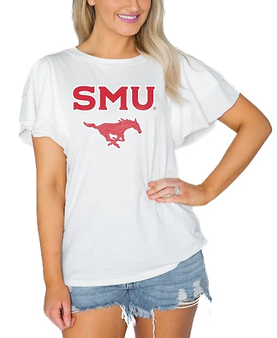 Gameday Couture Women's White Smu Mustangs Arch Logo Flutter Sleeve Lightweight T-Shirt