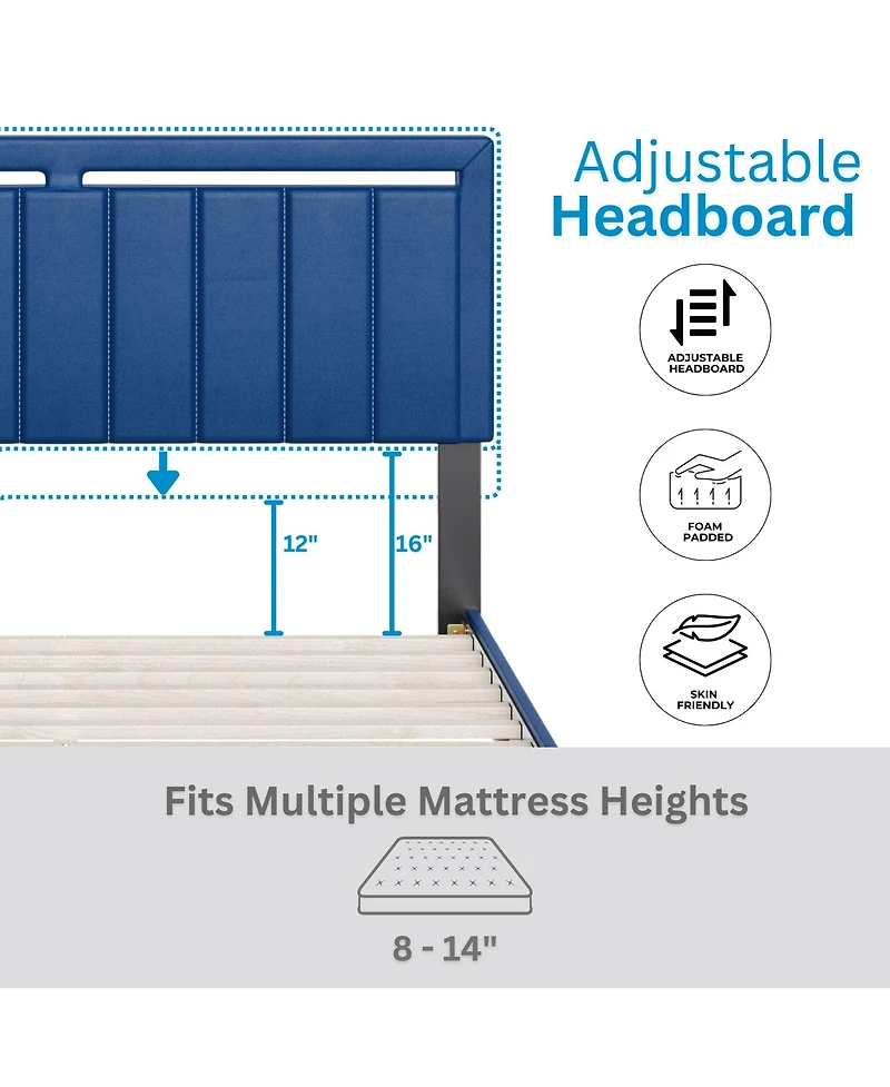 Boyd Sleep Belle Upholstered Platform Bed with Headboard, Mattress Foundation with Strong 14 Wood Slat Supports, No Box Spring Required