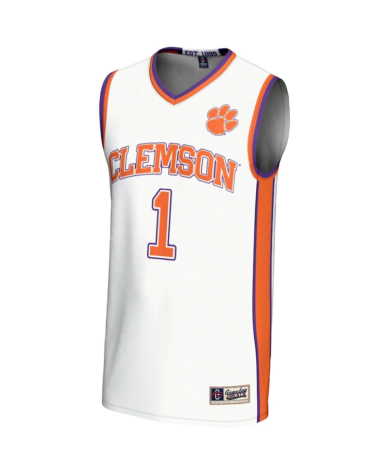 Gameday Greats Men's 1 White Clemson Tigers Lightweight Basketball Jersey