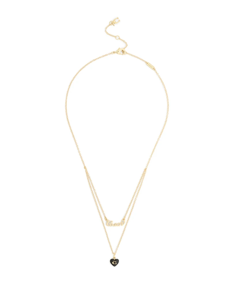 Coach Black Signature Heart Resin Layered Necklace
