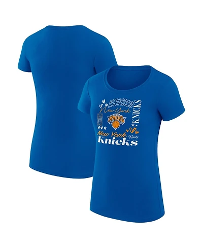 G-iii 4Her by Carl Banks Women's Blue New York Knicks Super-Slim Fit Lightweight Team Name Collage Graphic T-Shirt