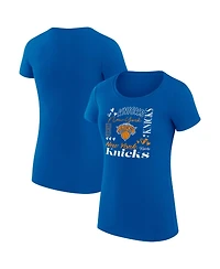 G-iii 4Her by Carl Banks Women's Blue New York Knicks Super-Slim Fit Lightweight Team Name Collage Graphic T-Shirt