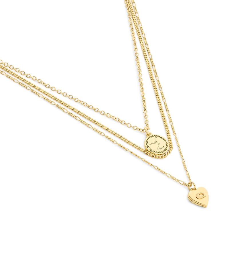 Coach Gold Heritage Coin Heart Charm Layered Necklace
