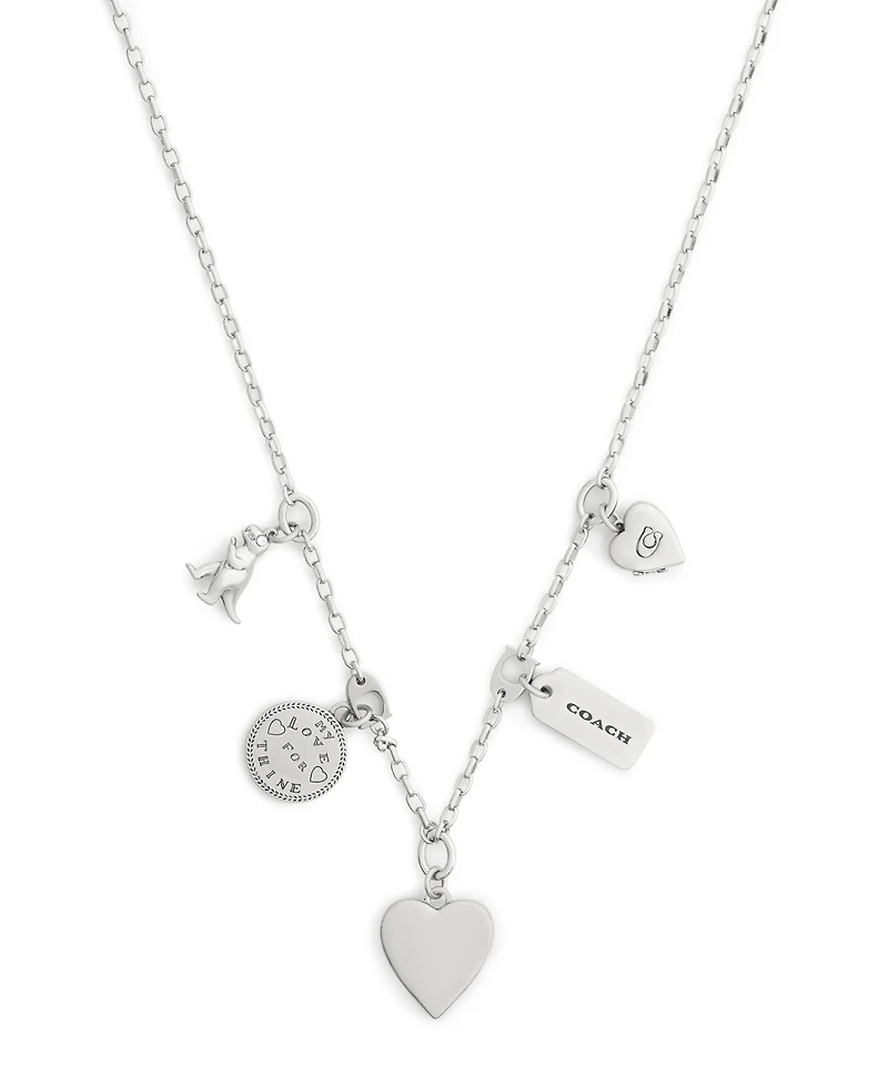 Coach Silver Heritage Charm Bib Necklace