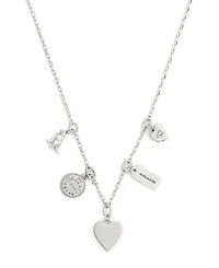 Coach Silver Heritage Charm Bib Necklace