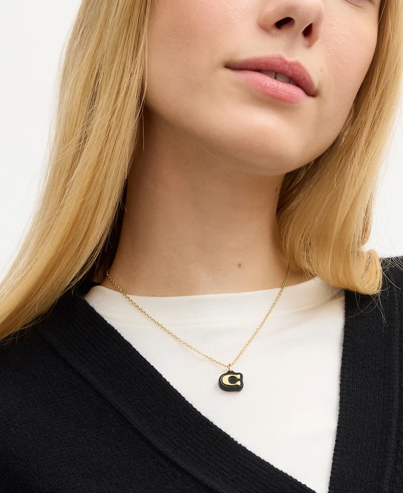 Coach Black Signature C Resin Pendant Necklace