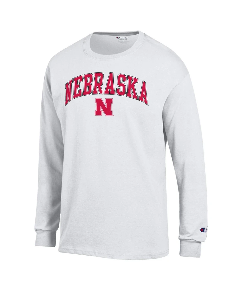 Champion Men's Champion White Nebraska Huskers Arch Over Logo Long sleeves T-Shirt