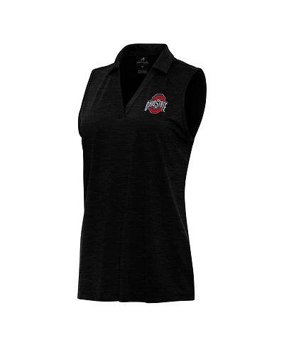 Antigua Women's Heather Black Ohio State Buckeyes Layout Sleeveless V-Neck Polo Shirt
