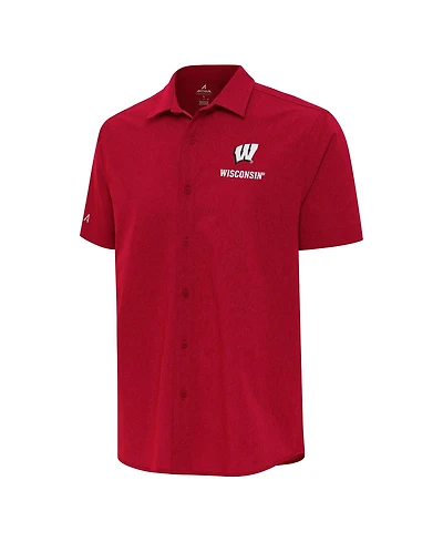 Antigua Men's Red Wisconsin Badgers Activate Woven Short Sleeve Button-Down Shirt