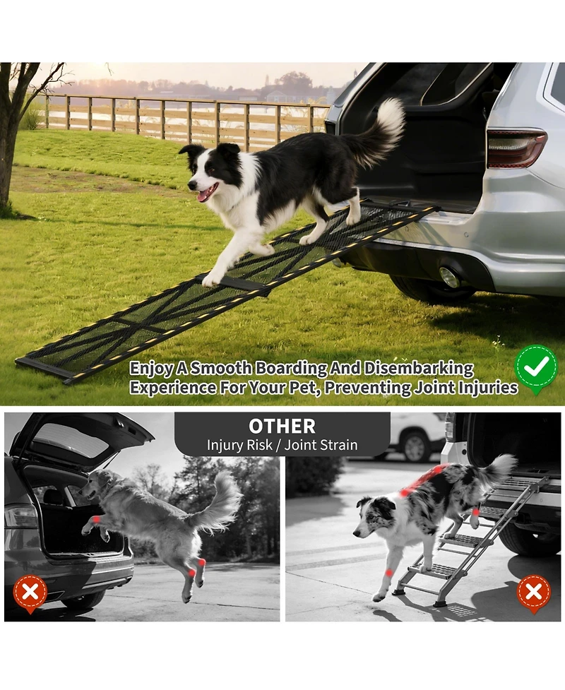 63 x 17 in Dog Ramp for Car Suv Truck, Foldable Non-Slip Steel Frame Pet Ramp for Large Dogs, Vehicle Access Ramp for Cars Stairs