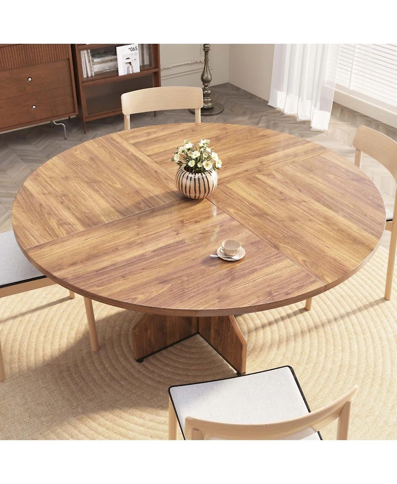 47" Round Dining Table for 4-6, Engineered Wood Kitchen Table with X-Shaped Stable Pedestal Base, Sleek Black Finish, for Dining Room and Apartment