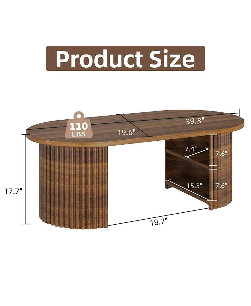 59"Fluted Console Table and 39" Oval Coffee Table 2-Piece Set, Walnut Engineered Wood Modern Furniture for Living Room and Entryway