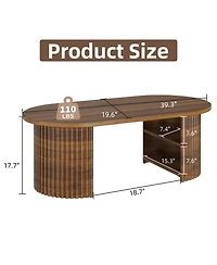 59"Fluted Console Table and 39" Oval Coffee Table 2-Piece Set, Walnut Engineered Wood Modern Furniture for Living Room and Entryway