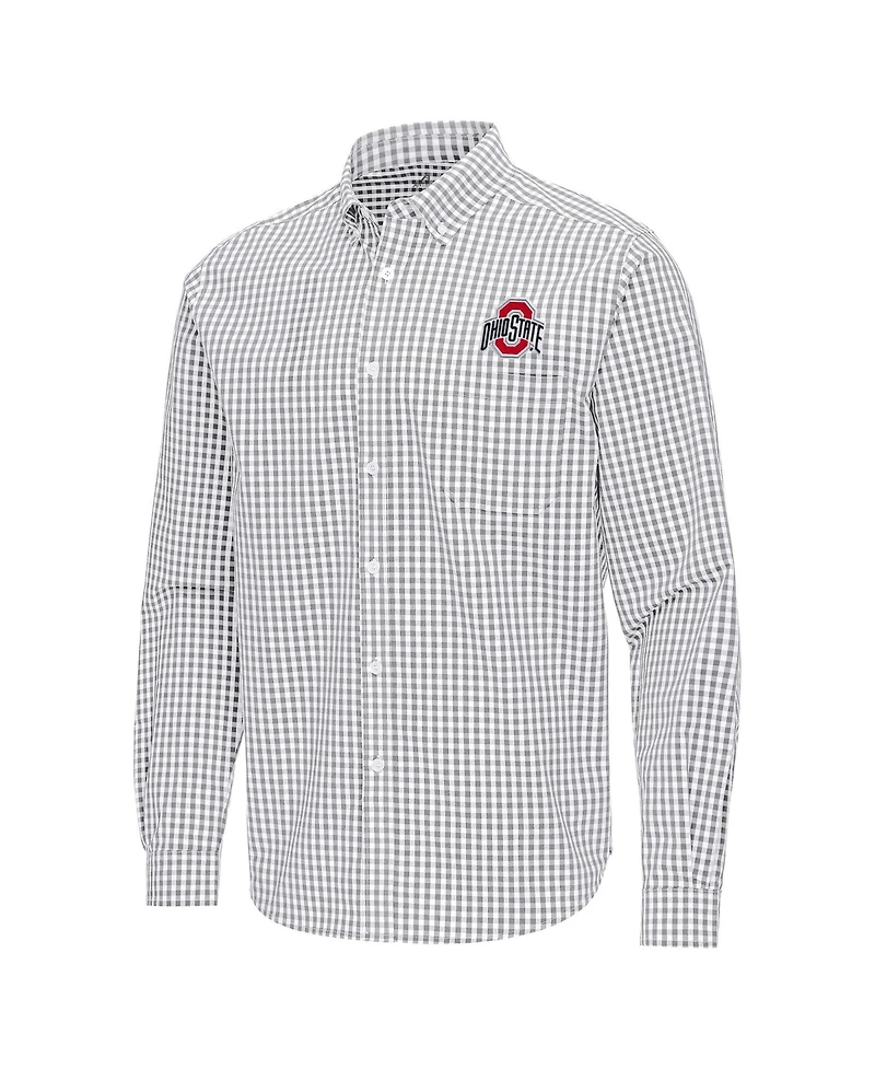 Antigua Men's Gray Ohio State Buckeyes Ellis Woven Tri-Blend Long sleeves Button-Down Shirt